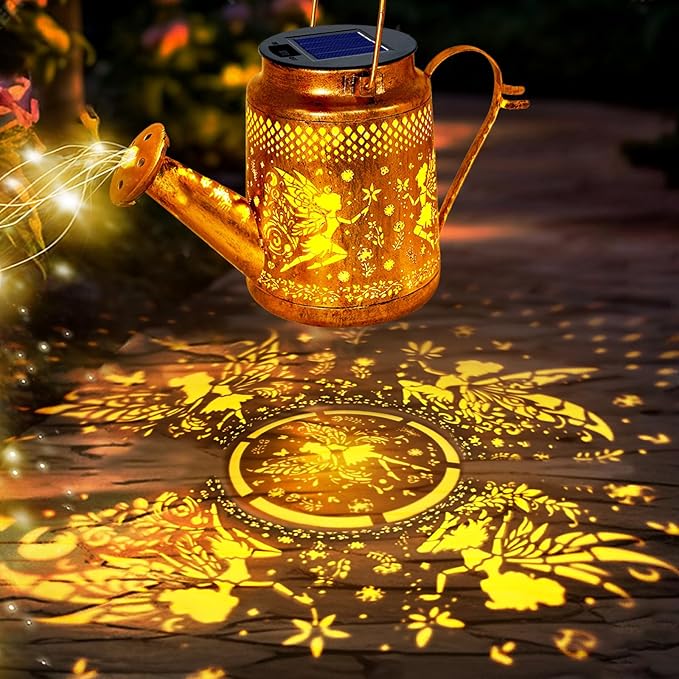 Solar Lanterns Outdoor Waterproof, Metal Watering Can Garden Decor, Fairy - Image 2