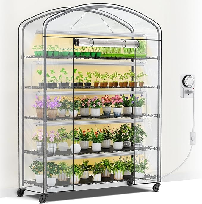 Abimars 5-Tier Greenhouse with Grow Light, Shelf Height Adjustable Metal Plant by Abimars