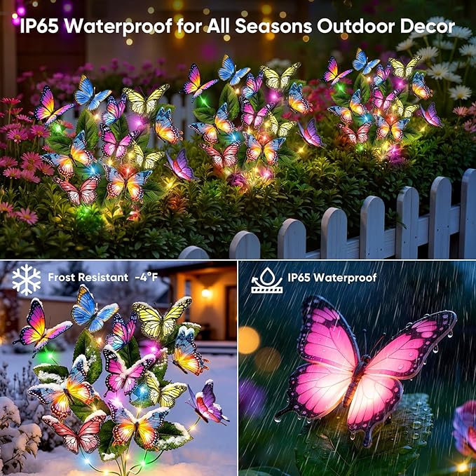 Solar Lights Outdoor Garden Decor: 2 Pack 34 Silk Butterflies - Image 6