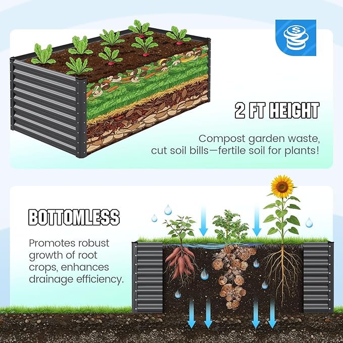 Quictent Galvanized Raised Garden Bed 6x3x2 Ft Metal Planter Box Bottomless - Image 6
