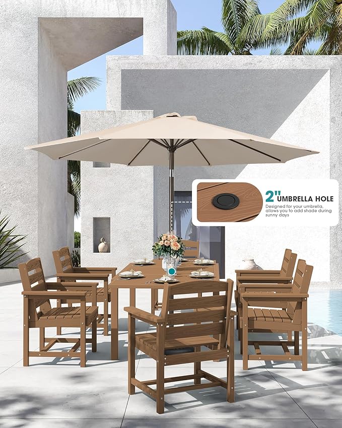 SERWALL 9-Piece Outdoor Dining Set, All Weather HDPE Outdoor Furniture Set - Image 3