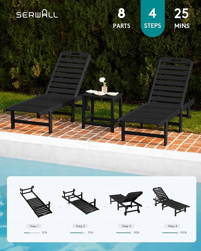 SERWALL Outdoor Chaise Lounge Set of 8, HDPE Pool Lounge Chairs - Image 9