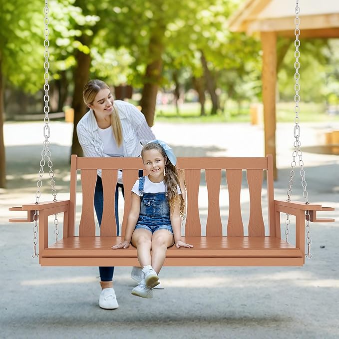 HIPS All-Weather Outdoor Hanging Porch Swing, 2 Seat Hanging Swing Bench - Image 6