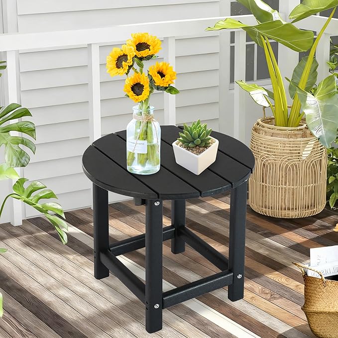 LZRS Round Adirondack Patio Side Table End Table, Outdoor Side Tables - Image 7