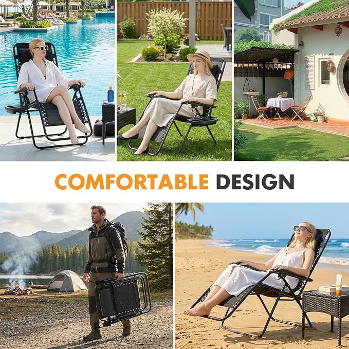 NEWBULIG Zero Gravity Chair Set of 2, Lounge Chair Folding Portable Adjustable - Image 8