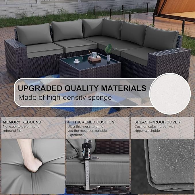 Kullavik 9 Pieces Outdoor Patio Furniture Set, PE Wicker Rattan Sectional Sofa - Image 6