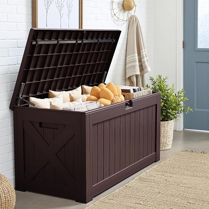 JUMMICO 120 Gallon Resin Deck Box, Large Outdoor Storage Box Waterproof & - Image 6