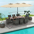 Tangkula 10 Pieces Patio Wicker Dining Set w/Double-Sided Patio Umbrella by TANGKULA