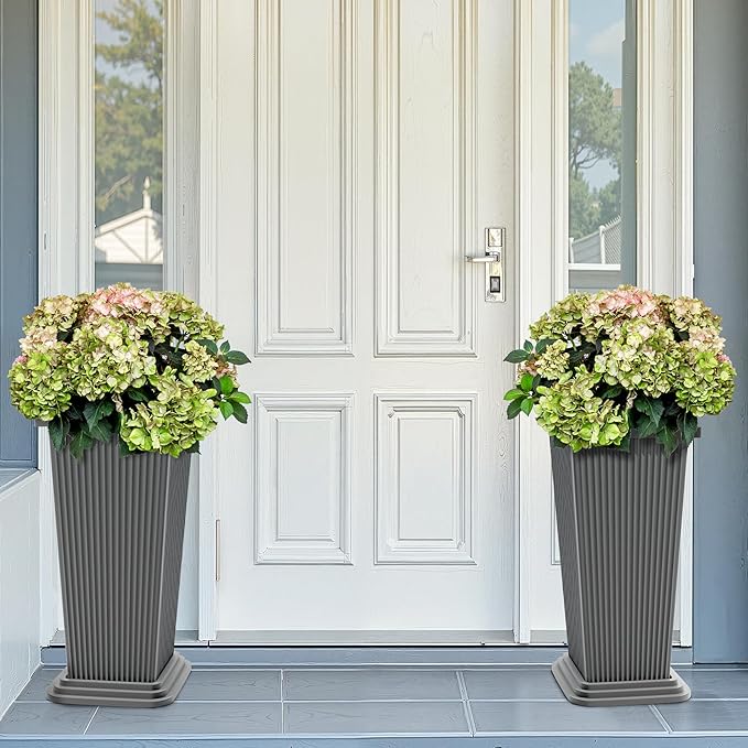FENCY Set of 2 Tall Planters for Outdoor Plants, 24 Inch Large Tapered Pots - Image 5