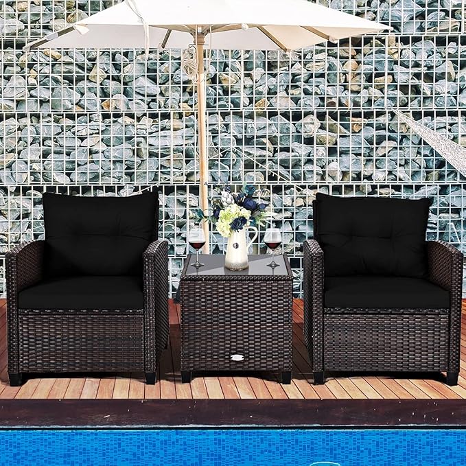 Tangkula 3 Pieces Patio Furniture Set, PE Rattan Wicker 3 Pcs Outdoor Sofa Set - Image 2