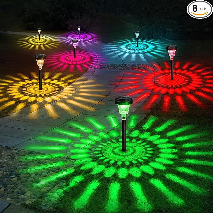 ROOR Solar Pathway Lights 8 Pack, Outdoor Solar Yard Lights, RGB Color by ROOR