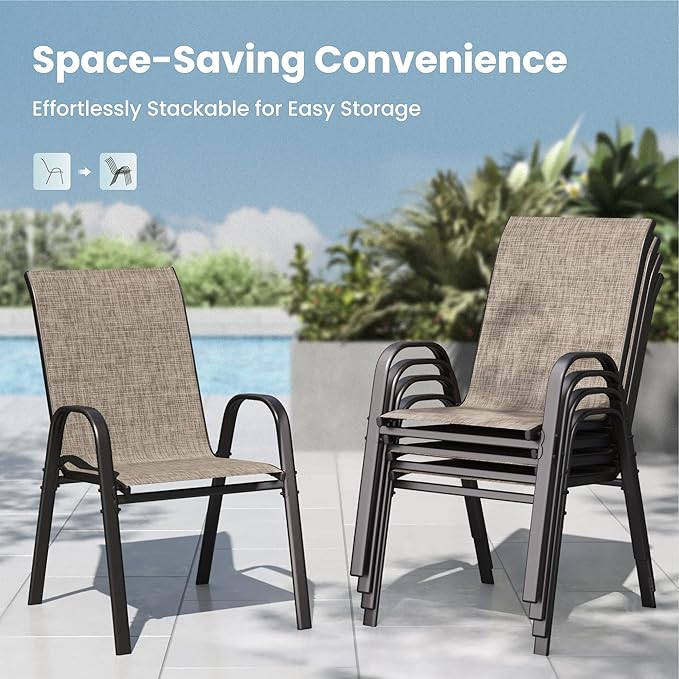 PHI VILLA Patio Chairs Set of 6, Outdoor Stackable Dining Chairs - Image 3