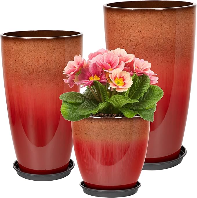 24/21/12 Inch Large Plastic Planter, Lightweight Ceramic-Look Tall Planters by Neoaider