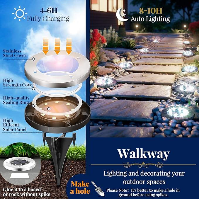 SOLPEX Solar Ground Lights, 16 Pack Solar Lights Outdoor Waterproof, 8 LED - Image 3