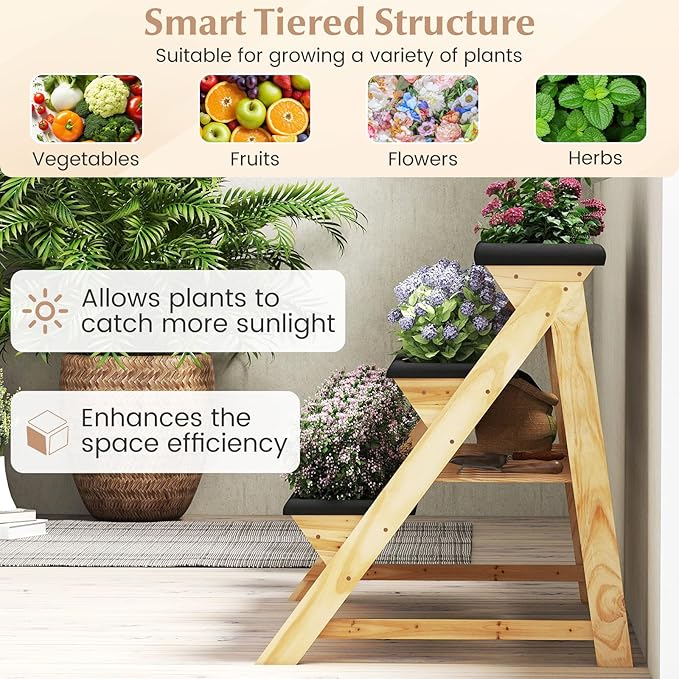 Giantex 3-Tier Vertical Raised Garden Bed, Wood Elevated Planter Box - Image 5
