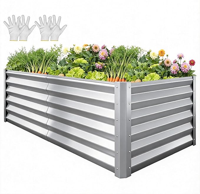 YITAHOME 6x3x3ft Large Raised Garden Bed Kit, Galvanized Metal Planter Box by YITAHOME