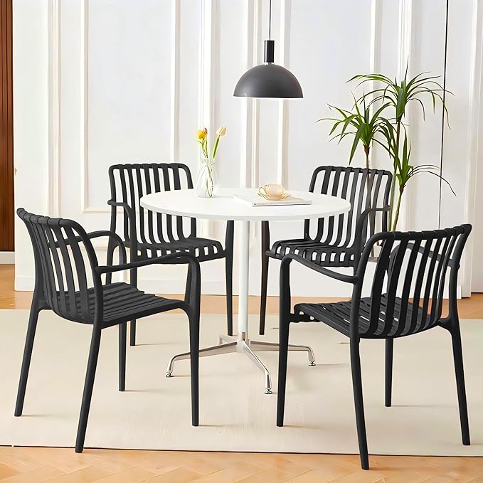Patio Chairs Set of 4, All-Weather Stackable Outdoor Dining Chairs by JPBSTO