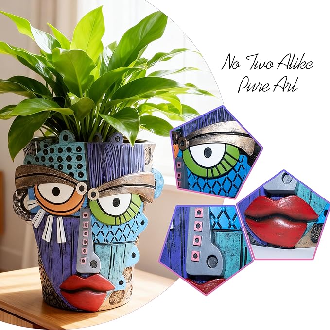 Abstract Face Planter Pots for Plants, Hand-Painted Colorful Flower Pots - Image 3