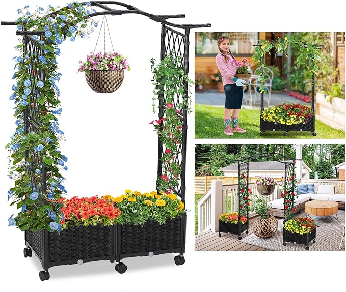 Planter Box with Trellis Outdoor, 57in Plastic Raised Garden Bed with Trellis by follook