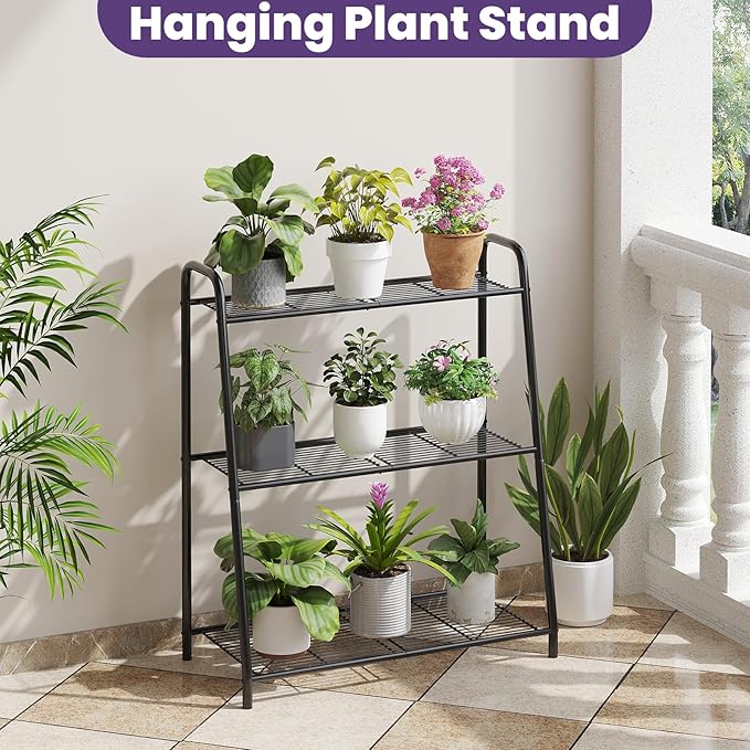 3-Tier Corner Plant Stand, Metal Black Flower Pot Rack, Indoor Outdoor Heavy - Image 3