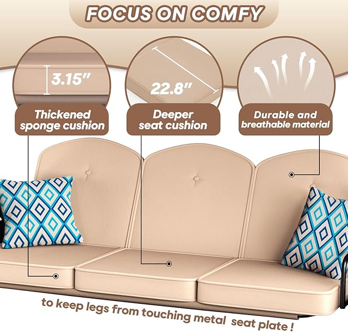 3 Seat Outdoor Porch Patio Swing - Image 6