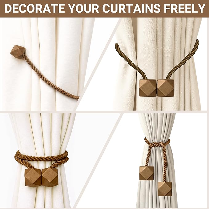 Hion Magnetic Curtain Tiebacks Dark Brown 2pcs, Curtain Tiebacks Buckles - Image 7