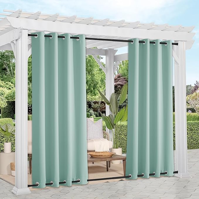 NICETOWN 2 Panels Aqua Blue Weighted Outdoor Curtains by NICETOWN