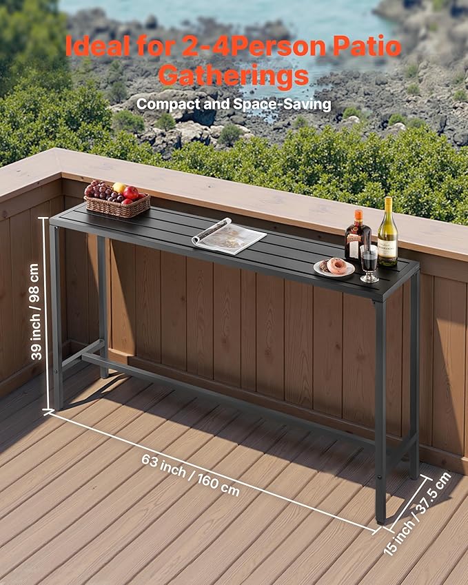 VEVOR Outdoor Bar Table, 63 x 15 in Patio Bar Table, Waterproof Top & Sturdy - Image 3