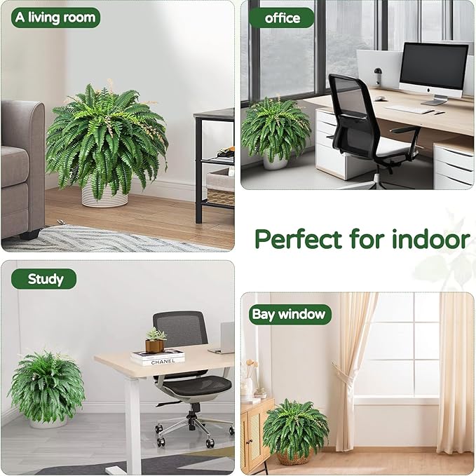 128 Leaves Fake Ferns, Large Artificial Boston Fern, Faux Fern Plants - Image 7