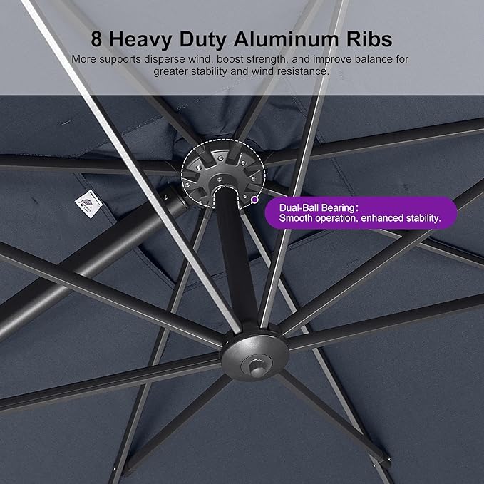PURPLE LEAF Patio Umbrella 8' X 8' Rectangle Cantilever Umbrella Large Aluminum - Image 4