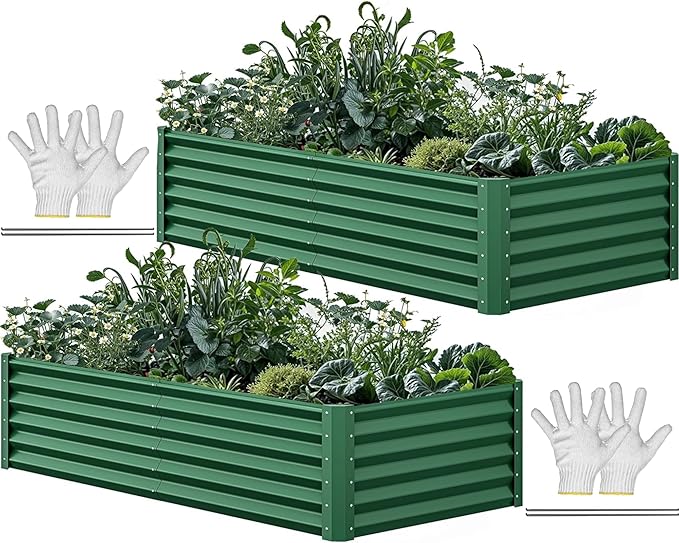 YITAHOME 6x3x1.5 2pcs Large Raised Garden Bed Kit, Galvanized Metal Planter Box by YITAHOME