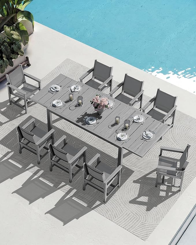 SERWALL 9-Piece Outdoor Dining Set, All Weather HDPE Patio Furniture Set - Image 9