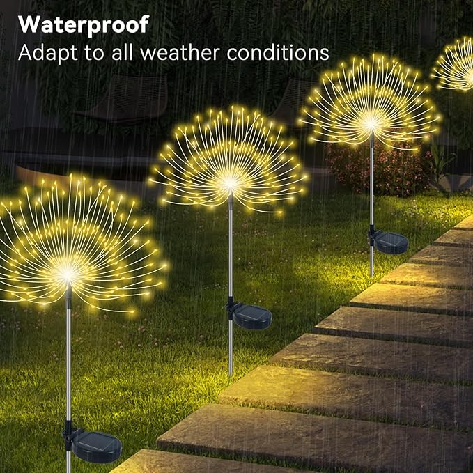 Solar Garden Lights Outdoor Waterproof, 2 Pack 120 LED Solar Firework Lights - Image 3