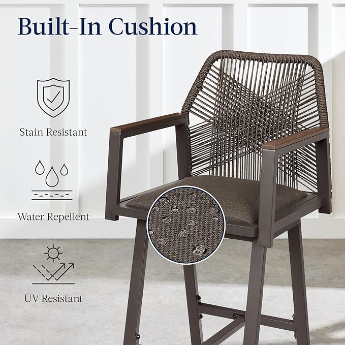 Best Choice Products Outdoor Bar Stools Set of 2, Bar Height, 360° Swivel - Image 5