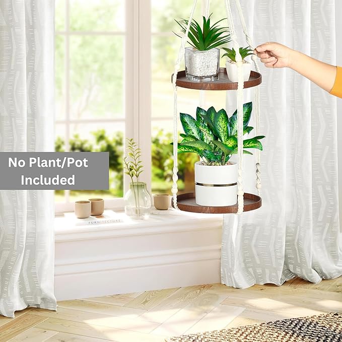 2 Tier Macrame Plant Hanger | Plant Hanger Indoor, Hanging Planter | Hanging - Image 6