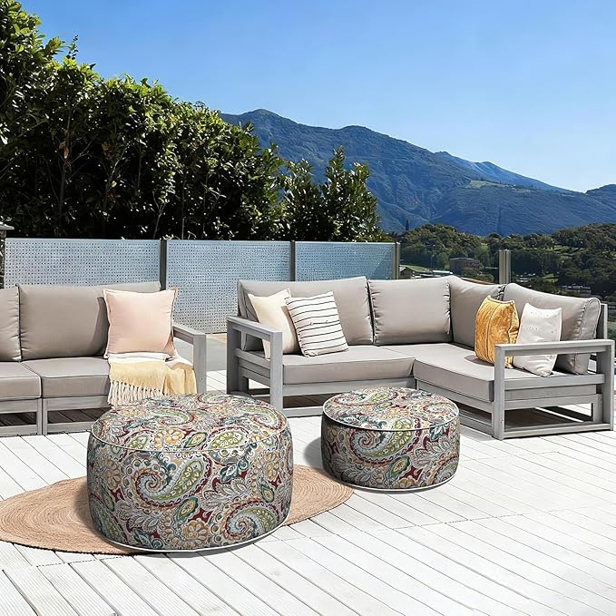 LVTXIII Outdoor Inflatable Ottoman, Fade-Resistant Round Footrest Stool D31”x - Image 5