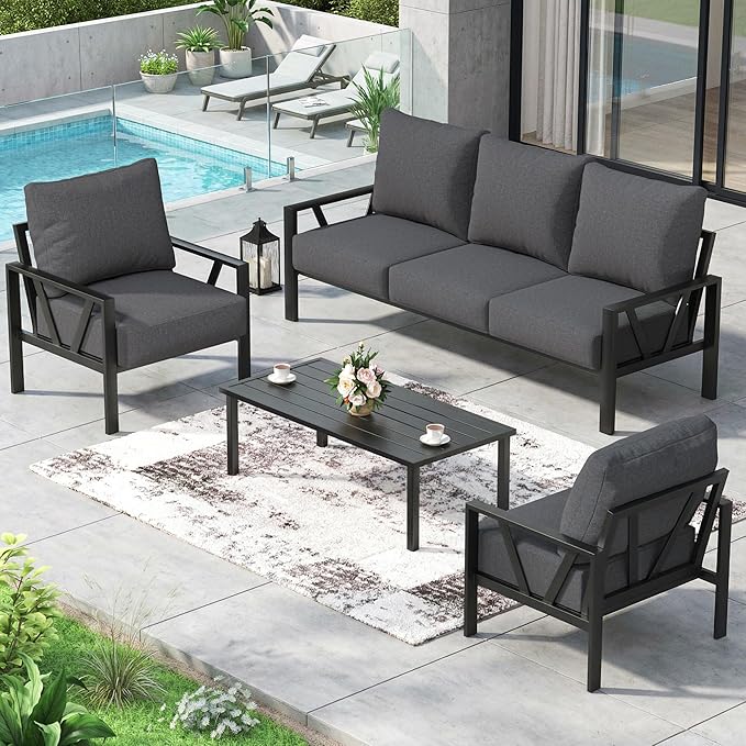 Outdoor Patio Furniture Set, 4 Pieces Metal Patio Furniture Set by COMLAXFIELD