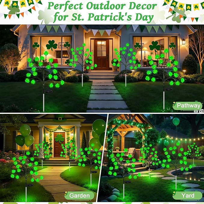 4 Pack St Patricks Day Solar Outdoor Lights, 80 LED St Patricks Day Decorations - Image 6