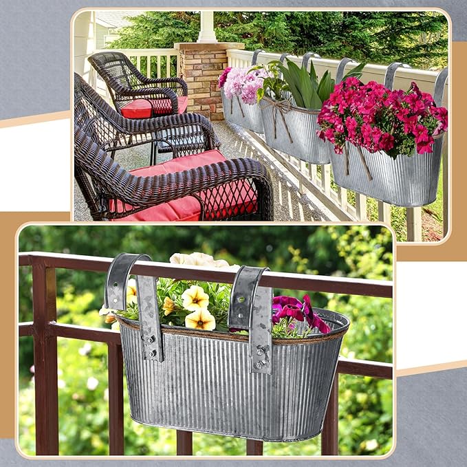 Hicarer 4 Pcs Metal Hanging Flower Pots, 10.6 Inch Vertical Grained Metal Color - Image 7