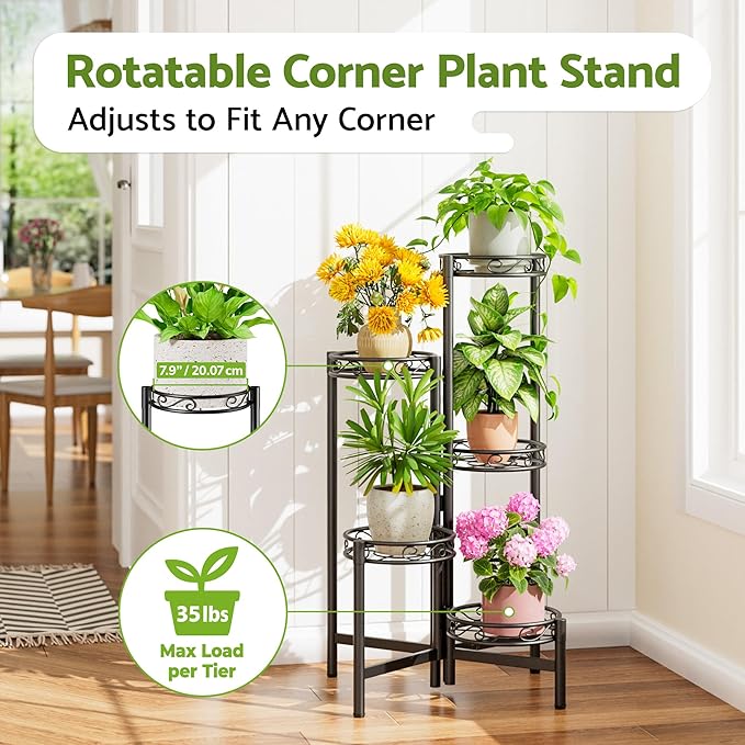 Metal Plant Stand Indoor Outdoor, 5 Tier 5 Potted Multiple Plant Shelf Stands - Image 2