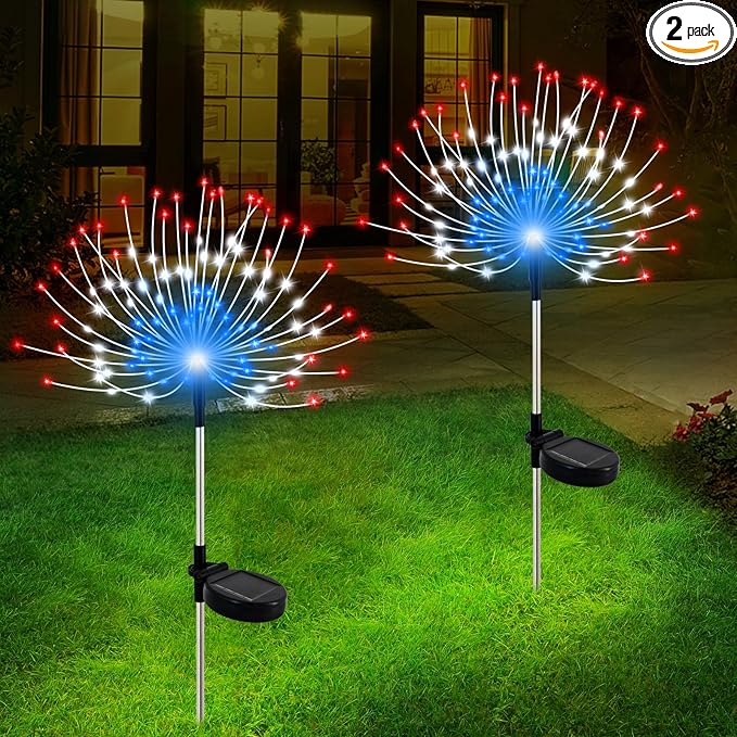 Solar Garden Lights Outdoor Waterproof, 2 Pack 120 LED Solar Firework Lights by Slyuexu