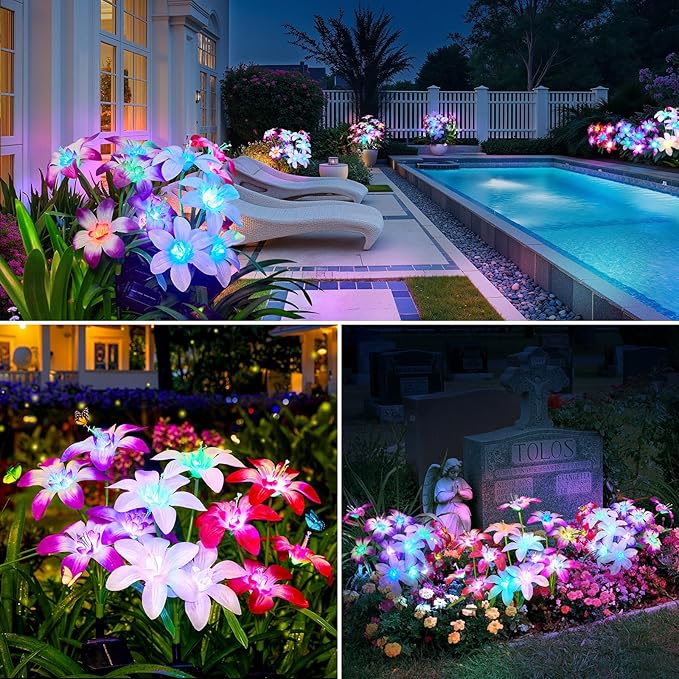 Solar Garden Lights Outdoor, 4 Pack Blooming Lily Solar Flowers Outdoor - Image 5