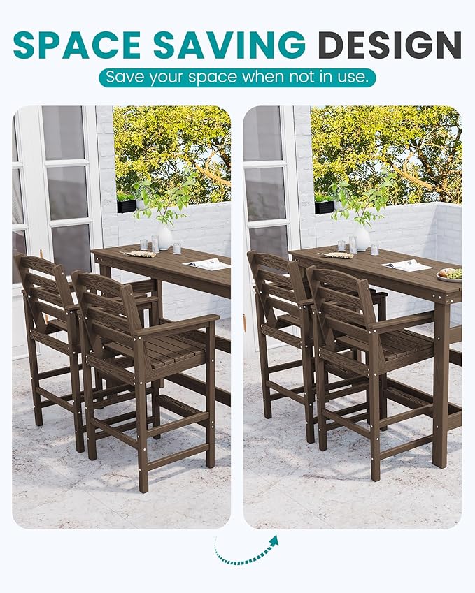 SERWALL Outdoor Bar Table and Chairs Set, Adirondack Bar Chairs Set of 2 and - Image 3