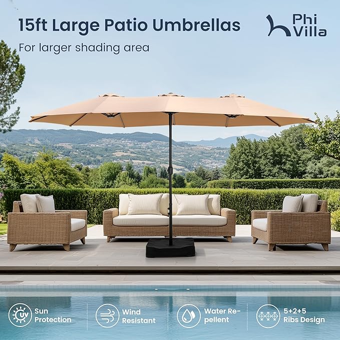 PHI VILLA 15ft Large Patio Umbrellas - Image 2