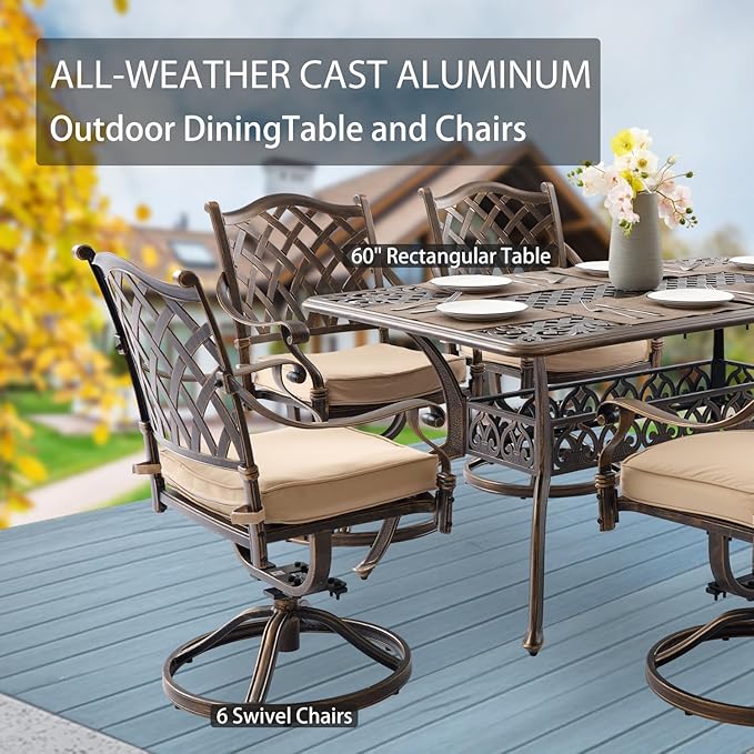 7-Piece Cast Aluminum Patio Furniture, Patio Dining Set - Image 3