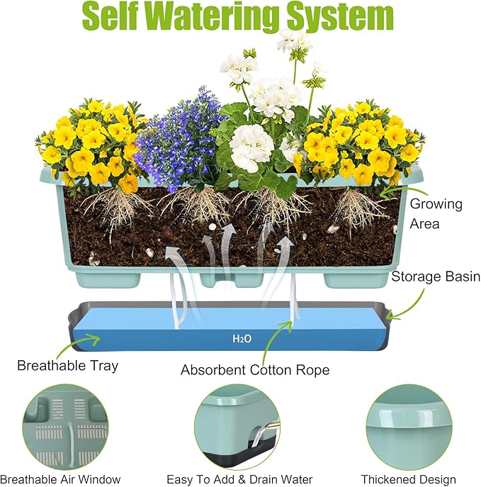Window Box Planter 6 Pcs, 18 Inches Rectangle Flower Pots - Image 5
