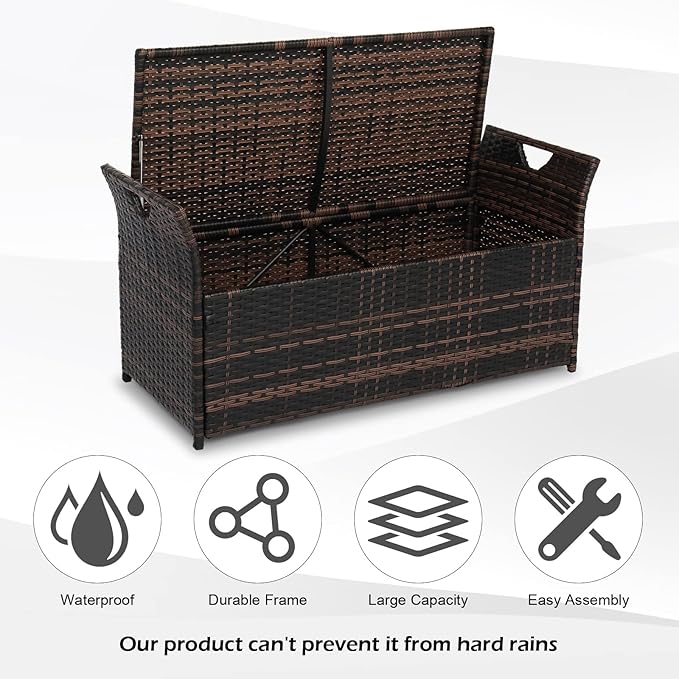 VINGLI 40 Gallon Outdoor Rattan Deck Box w/Cushion, Patio Wicker Storage Box - Image 4