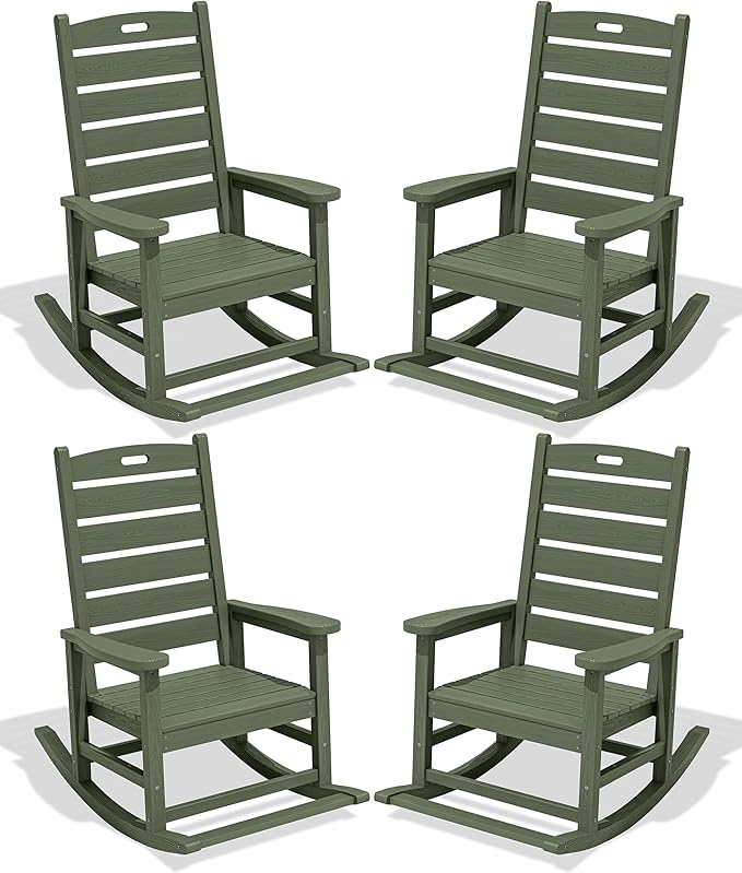SERWALL Outdoor Rocking Chair Set of 4, Oversized HDPE Patio Rocking Chair by SERWALL