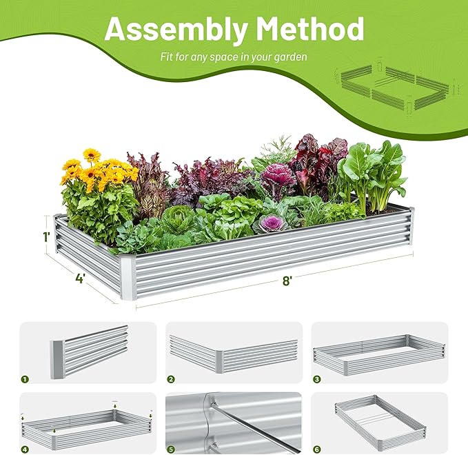 2PCS 8x4x1FT Galvanized Raised Garden Bed, Galvanized Planter Raised Garden - Image 4