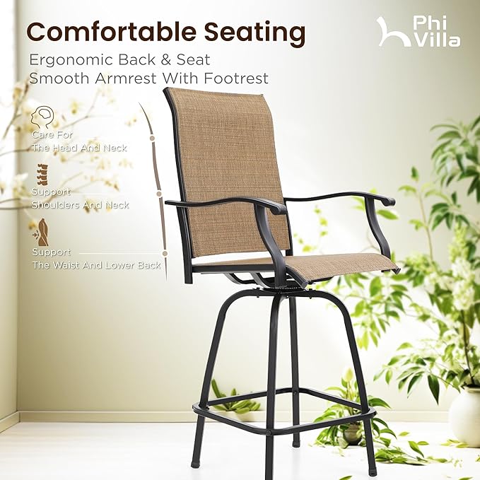 PHI VILLA 3 PCS Patio Swivel Bar Sets Textilene High Bistro Sets - Image 7